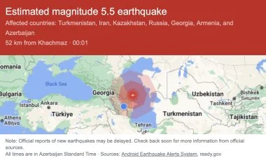 Xəzər dənizində 5,5 bal gücündə zəlzələ olub