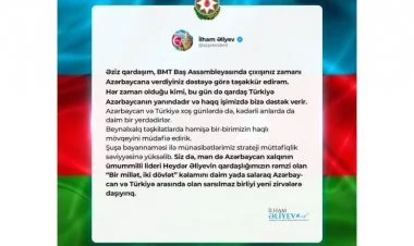 Prezident Ərdoğana təşəkkür etdi