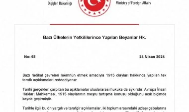 Türkiyə XİN 1915-ci il hadisələri ilə bağlı bəyanat yaydı