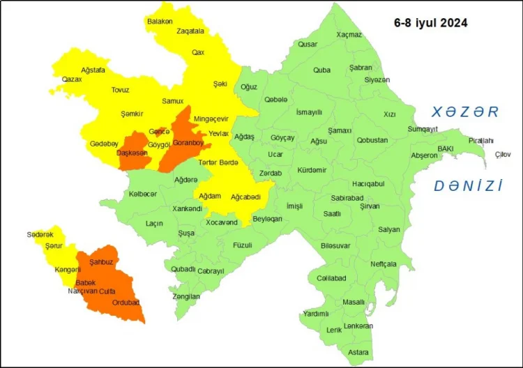 Küləklə bağlı sarı və narıncı xəbərdarlıq edilib