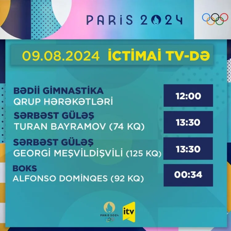 Paris-2024: Azərbaycan idmançılarının bu günə yarış cədvəli