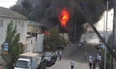 Xətaidə boya sexindəki güclü yanğın söndürülüb VİDEO