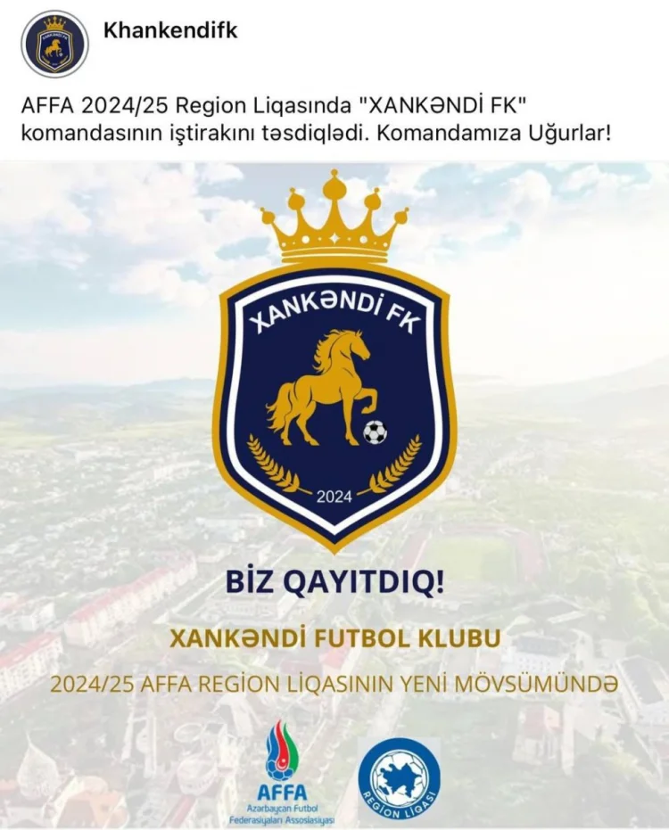 Futbol üzrə Region liqasında "Xankəndi" klubu çıxış edəcək