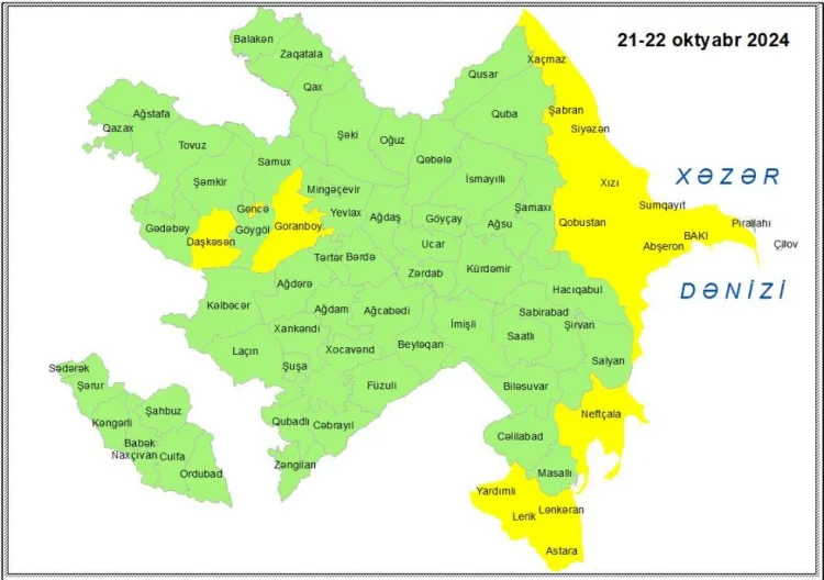 Bakı və Abşeronda küləkli hava ilə bağlı sarı xəbərdarlıq