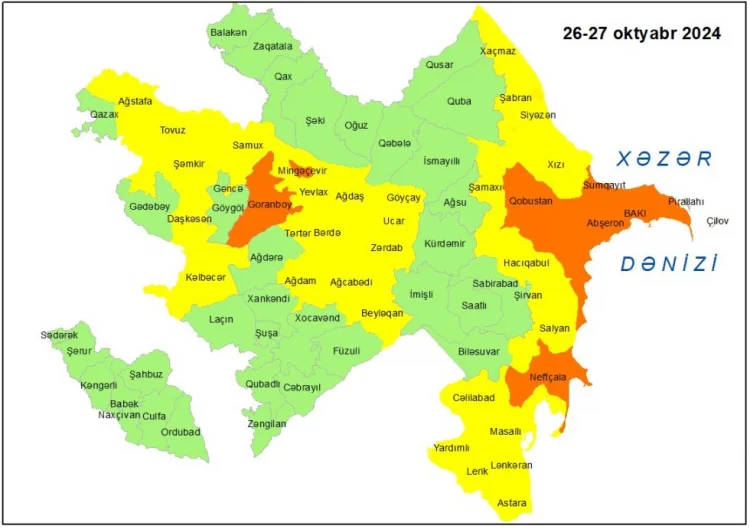 Küləkli hava şəraiti ilə bağlı sarı və narıncı xəbərdarlıq