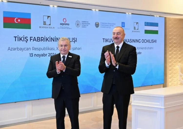 Əliyev və Mirziyoyev Xankəndidə tikiş fabriki açdılar FOTO