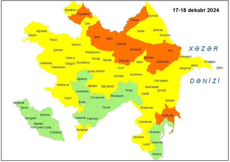 Küləkli hava ilə bağlı sarı və narıncı xəbərdarlıq verilib