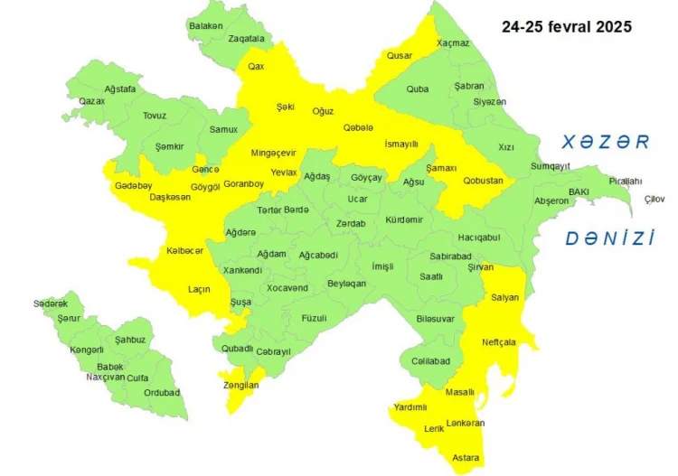 Küləkli hava şəraiti ilə bağlı sarı xəbərdarlıq verilib