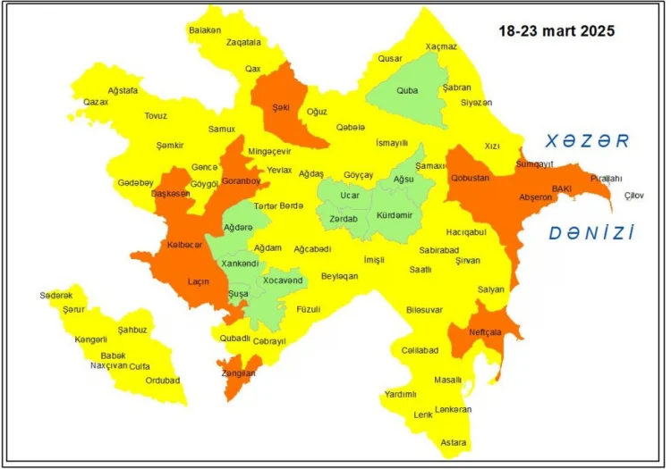 Küləkli hava ilə bağlı sarı və narıncı xəbərdarlıq verilib