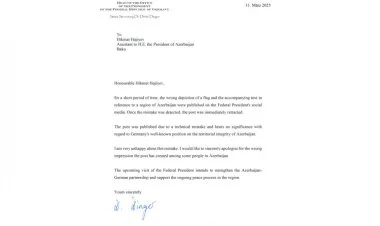 Almaniya Prezident Administrasiyası Azərbaycandan üzr istədi
