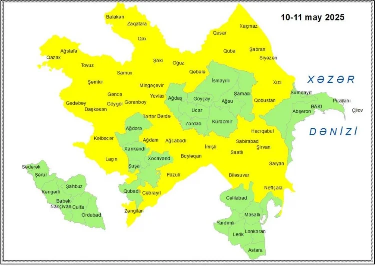Küləkli hava ilə bağlı sarı xəbərdarlıq verilib