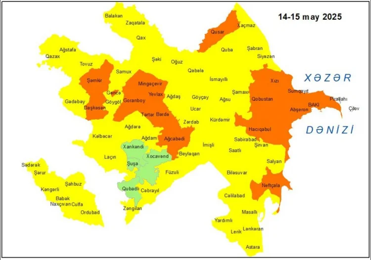 Küləkli hava ilə bağlı sarı və narıncı xəbərdarlıq verilib