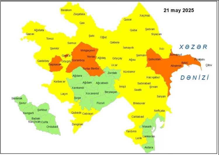 Küləklə bağlı narıncı və sarı xəbərdarlıq verilib