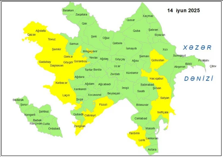 Küləkli hava şəraiti ilə bağlı sarı xəbərdarlıq verilib