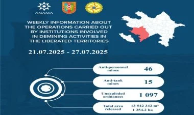 Azad edilmiş ərazilərdə daha 61 mina, 1 097 PHS aşkarlanıb