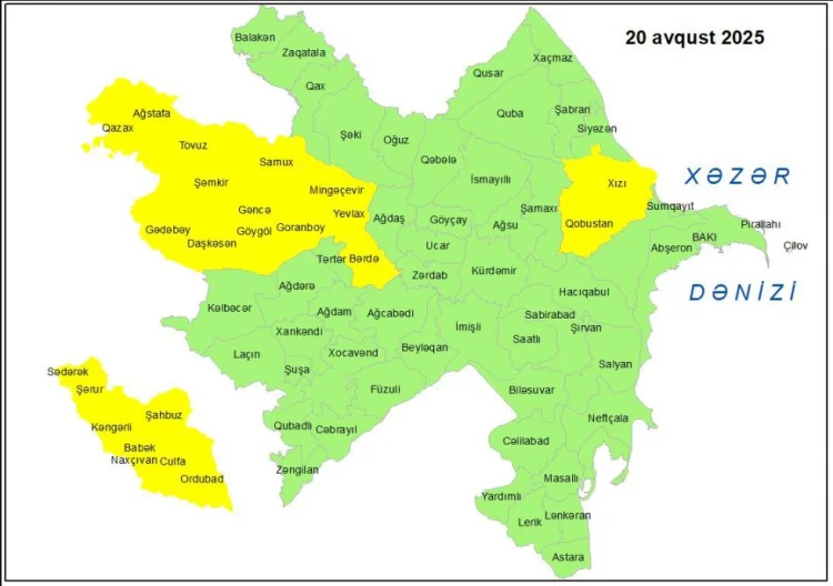 Küləkli hava şəraiti ilə bağlı sarı xəbərdarlıq verilib