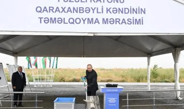 İlham Əliyev Qaraxanbəyli kəndinin təməlini qoyub