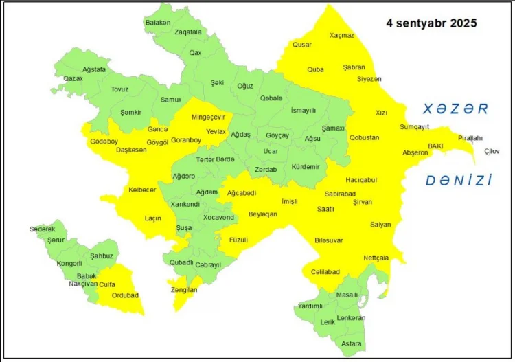Küləkli hava şəraiti ilə bağlı sarı xəbərdarlıq verilib