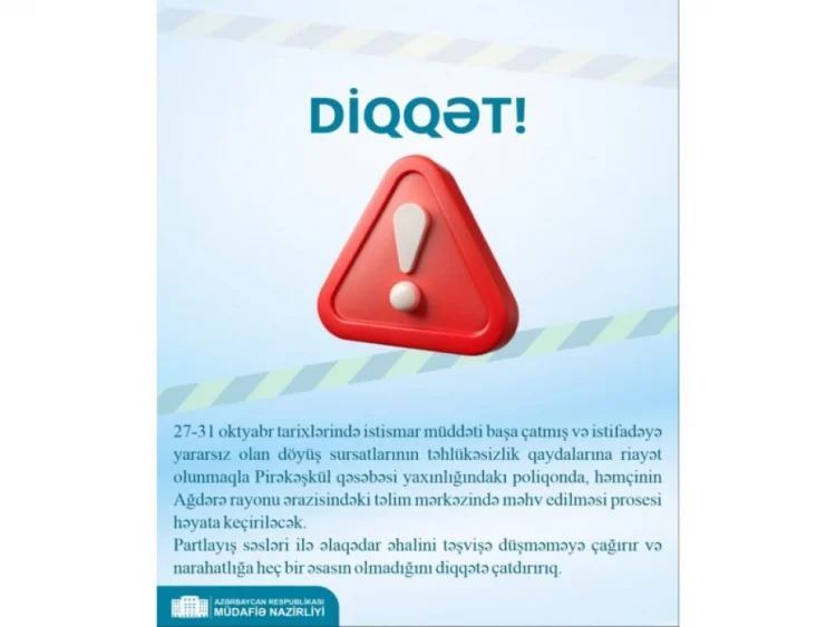 İstifadəyə yararsız döyüş sursatları məhv ediləcək