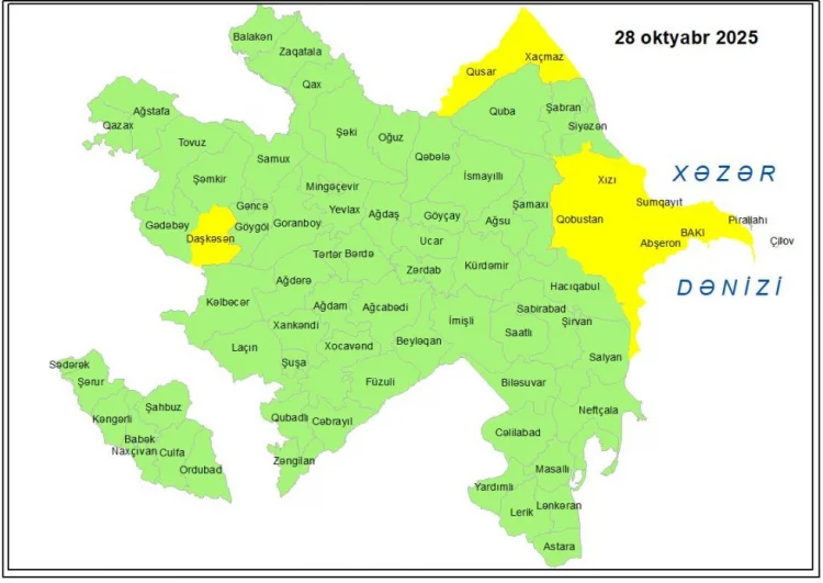 Küləkli hava şəraiti ilə bağlı sarı xəbərdarlıq verilib