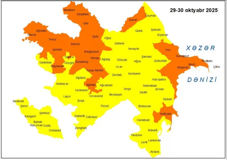 Küləkli hava ilə bağlı sarı və narıncı xəbərdarlıq verilib