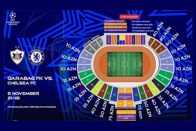 "Qarabağ"-"Çelsi" oyununun biletləri sabah satışa çıxarılır