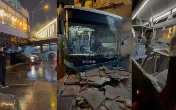 Bakıda avtobus bir neçə maşını əzib gül dükanına çırpıldı