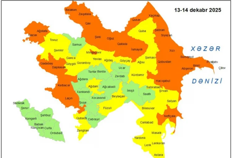 Küləkli hava ilə bağlı sarı və narıncı xəbərdarlıq verilib