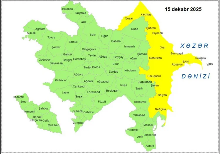 Küləkli hava şəraiti ilə bağlı sarı xəbərdarlıq verilib