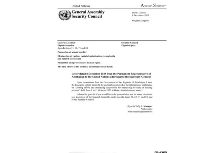 Bakı Bəyannaməsi BMT-nin rəsmi sənədi kimi dərc olunub