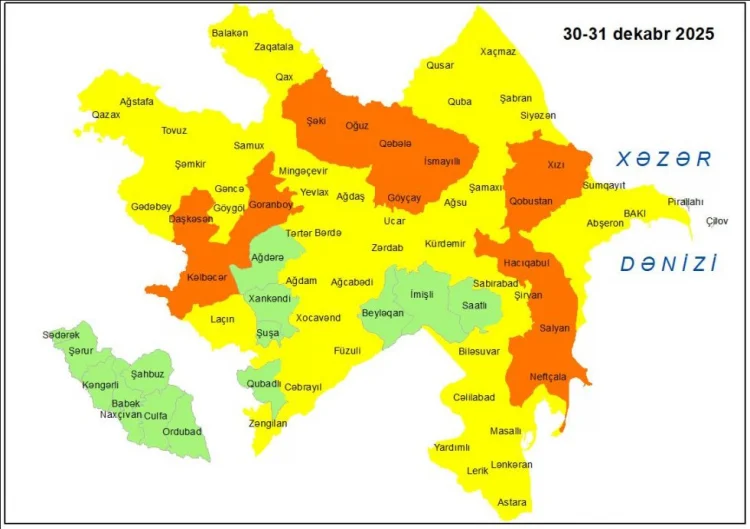 Küləklə bağlı sarı və narıncı xəbərdarlıq verilib