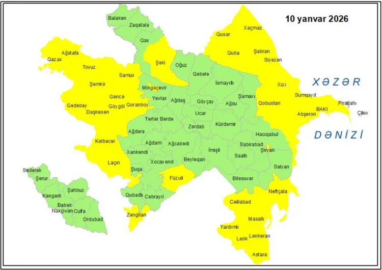 Küləkli hava şəraiti ilə bağlı sarı xəbərdarlıq verilib