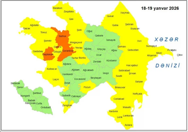 Küləklə bağlı sarı və narıncı xəbərdarlıq verilib