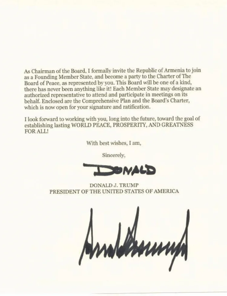 Tramp Paşinyanı "Sülh Şurasına" təsisçi üzv kimi dəvət etdi