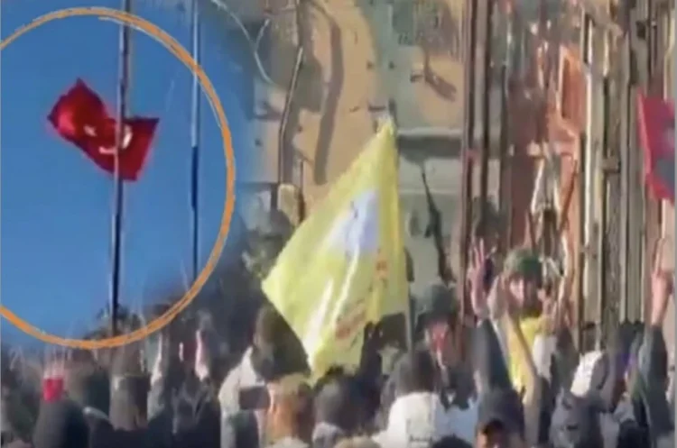 Mardin vilayətində bir qrup şəxs Türkiyə bayrağını endirib