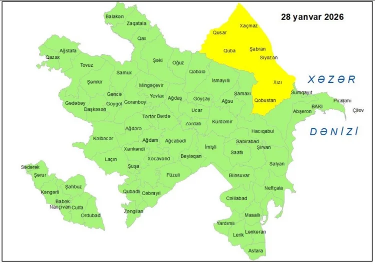 Küləkli hava şəraiti ilə bağlı sarı xəbərdarlıq verilib