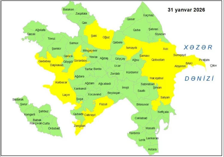 Küləkli hava şəraiti ilə bağlı sarı xəbərdarlıq verilib