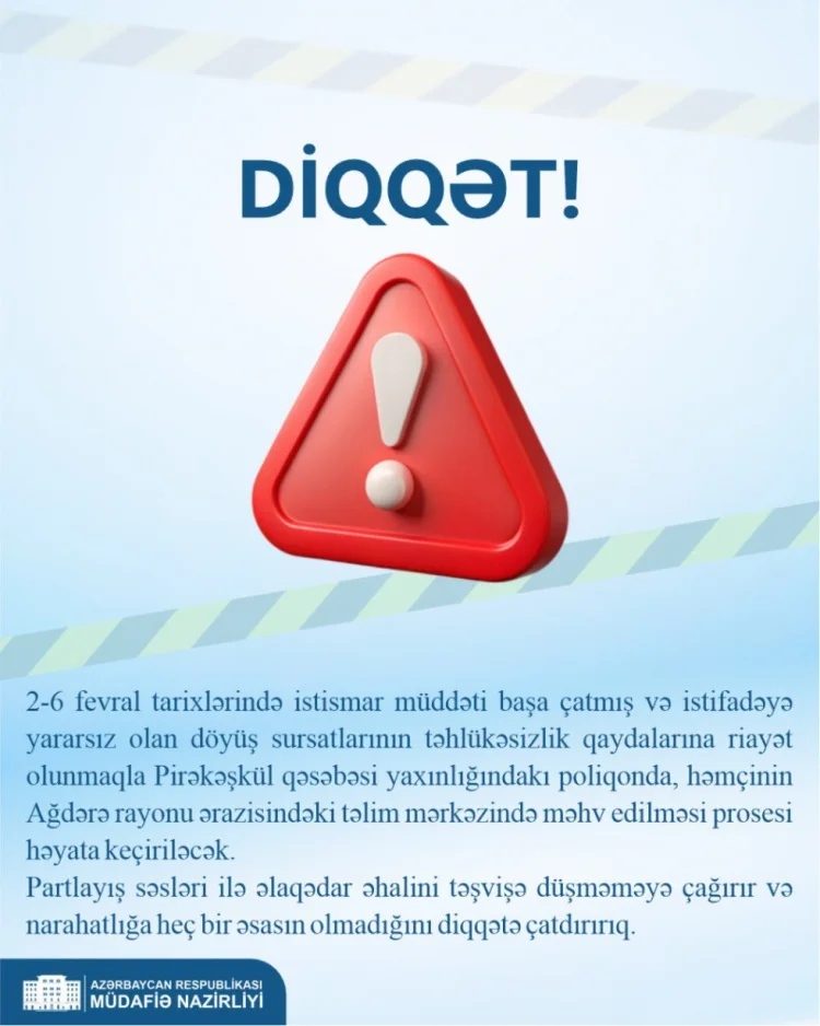 İstifadəyə yararsız döyüş sursatları məhv ediləcək