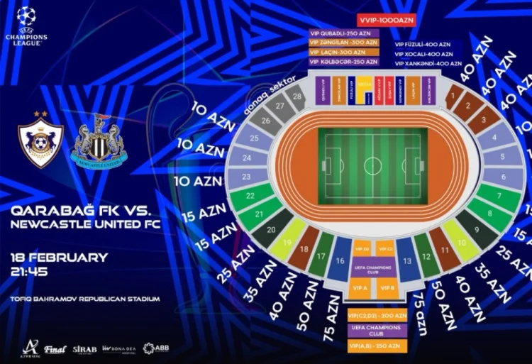 “Qarabağ” – “Nyukasl” oyununa biletlərin qiyməti açıqlanıb