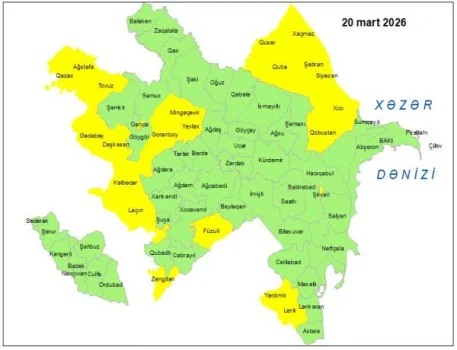 Küləkli hava şəraiti ilə bağlı sarı xəbərdarlıq verilib