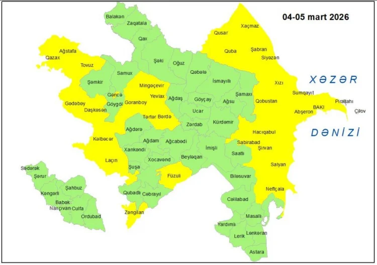 Küləkli hava şəraiti ilə bağlı sarı xəbərdarlıq verilib