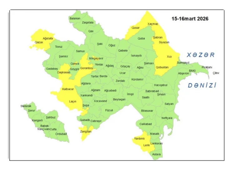 Küləkli hava şəraiti ilə bağlı sarı xəbərdarlıq verilib