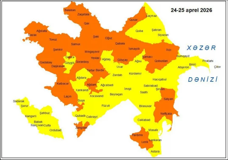 Küləkli hava ilə bağlı sarı və narıncı xəbərdarlıq verilib