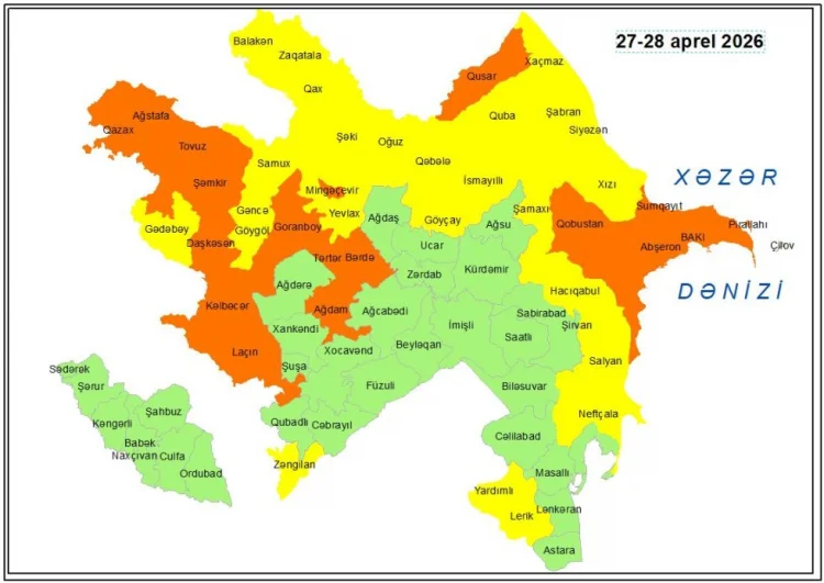 Küləkli hava ilə bağlı sarı və narıncı xəbərdarlıq verilib